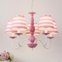 Pink Strips Design Ceiling Pendant Light American Retro Fabric 3/5 Lights Chandelier for Girls Room