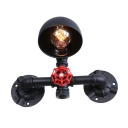1 Bulb Water Pipe Sconce Light with Metal Dome Shade Industrial Wall Mount Fixture in Black