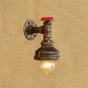 1 Bulb Water Pipe Sconce Light with Valve Retro Style Iron Wall Lamp in Antique Brass/Bronze/Silver