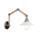 Wood Adjustable Arm Wall Mount Light Modernism Single Head Wall Sconce with Flared Shade in Chrome