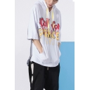 Street Style Letter CALL FOR PEACE Graffiti Print Oversized Drawstring Hooded T-Shirt (Pictures for Reference)