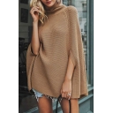 Warm Long Sleeve High Neck Plain Knit Tunics Warm Plush Cape Sweater