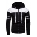 Men's New Chic Colorblock Striped Long Sleeve Fitted Zip Up Hoodie