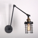 Swing Arm Wall Mount Fixture with Cylinder Metal Cage Simple 1 Light Wall Mount Light in Brass