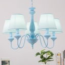 Sky Blue Shaded Hanging Light Modern Fabric Shade 5/6 Lights Chandelier Lamp for Kids Room