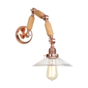 Wooden Swing Arm Wall Lighting with Flared Shade Modernism 1 Head Wall Light Sconce in Rose Gold