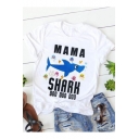 Funny Cartoon Fish Letter Printed Short Sleeve Loose Fitted White T-Shirt