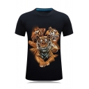 Cool 3D Three Tiger Pattern Basic Short Sleeve Slim T-Shirt for Guys