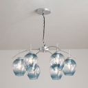 Curved Arm Suspended Light Contemporary Faded Glass 6 Light Adjustable Ceiling Light