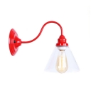 Gooseneck Wall Light Fixture with Glass Shade Concise Industrial 1 Head Wall Mount Fixture in Red