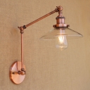 Adjustable 1 Head Flared Wall Lamp Vintage Clear Glass Wall Mount Fixture in Copper for Bedside