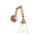 Arm Adjustable Lighting Fixture with Coolie Glass Shade Modern 1 Bulb Wall Light in Rose Gold