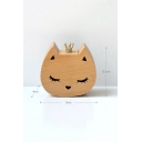 Lovely Cartoon Cat Crown Design Khaki Wooden Music Box for Gift