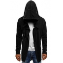 Men's Cool Basic Plain Long Sleeve Sloping Zip Up Fitted Hoodie