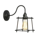 1 Head Gooseneck Wall Lamp with Trapezoid Metal Frame Vintage Minimalist Sconce Light in Black