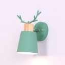 Antler Sconce Light with Coolie Shade Kids Room Hallway Metal 1 Light Wall Light Fixture in Green