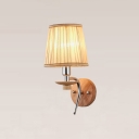 Chrome Finish Tapered Wall Sconce Vintage Gathered Fabric Shade Single Light Wall Mount Light