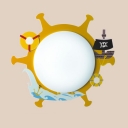 Nautical Style Pirate Ship Flush Light Amusement Park Acrylic LED Ceiling Lamp in Yellow
