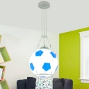 Single Light Football Pendant Lamp Boys Room Glass Shade Hanging Light in Blue/Red