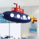 Cartoon Style Submarine Suspended Light Nursing Room Metal 8 Lights Chandelier in Navy Blue