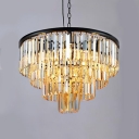 Amber Crystal Multi Tiers Suspended Light Contemporary 9 Lights Chandelier Lamp in Black Finish