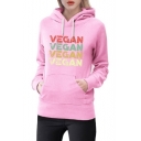 Stylish Rainbow Ombre Letter VEGAN Print Long Sleeve Fitted Drawstring Hoodie