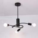 Industrial Bare Bulb Hanging Chandelier Metal 3 Heads Suspension Light in Black for Corridor