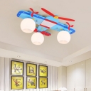 Frosted Glass Orb Shade Ceiling Fixture with Prop Plane Boys Room 3 Heads Flush Light in Chrome Finish