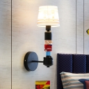 Black/White Cartoon Soldier Wall Lamp with Strips Fabric Shade 1 Head Wall Mount Light for Kids