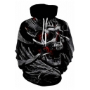 Trendy Black 3D Skull Pattern Long Sleeve Pullover Drawstring Hoodie