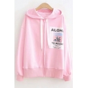 Letter TO BEACH Offset Print Long Sleeve Loose Fit Hoodie for Girls