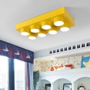 Metallic Rectangle Pendant Light with Toy Block Kindergarten Suspended Light in Blue/Red/Yellow