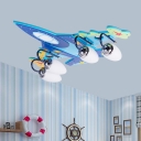 Metal Airplane Semi Flush Mount Contemporary Boys Bedroom 4 Lights Ceiling Light in Chrome