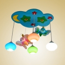 4 Lights Bee Pendant Lighting Nursing Room Hanging Ceiling Lamp with Colorful Glass Shade