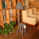 Strips Fabric Shade Standing Light with Black and White Cartoon Cat 1 Light Floor Lamp for Kids Room