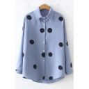 Vintage Polka-Dot Printed Long Sleeve Button Down Chiffon Shirt