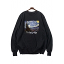 Van Gogh Oil Painting Galaxy Print Basic Crew Neck Long Sleeve Pullover Sweatshirt