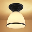 Opal Glass Tapered Ceiling Fixture with Black Band Minimalist 1 Light Mini Ceiling Flush Mount for Staircase