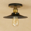 Shallow Round Semi Flush Mount Light Traditional Simple Iron 1 Head Ceiling Lamp in Brushed Brass