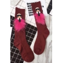 Funny Cartoon Patched Fox Fur-Embellished Knit Socks