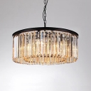 Modern Chic Round Hanging Lamp Amber Crystal 6 Lights Decorative Suspension Light in Black Finish