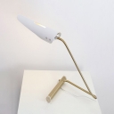 Post Modern Oblique Shade Table Light with Curved Arm Metallic 1 Head Table Lamp in White