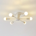 5/6 Lights Starburst Semi Flushmount with Open Bulb Modern Metallic Ceiling Flush Mount in Matte White