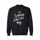 Crown Letter JUGHEAD JONES WOZHERE Print Mock Neck Long Sleeve Black Casual Sweatshirt