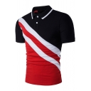 New Stylish Colorblocked Striped Turn-Down Collar Slim Fit Polo for Men