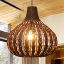 Brown Gourd Hanging Lamp Natural Modern Rattan 1 Bulb Indoor Lighting Fixture for Sitting Room