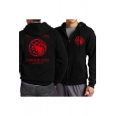 Game of Thrones Fashion Print Long Sleeve Fitted Zip Up Black Hoodie