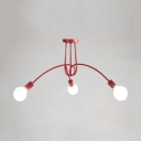 Minimalist Bare Bulb Semi Flush Light Fixture Metal 3/5 Lights Ceiling Fixture with Scarlet Red Twisted Arm