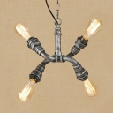 Metallic Pipe Shape Chandelier with Bare Bulb Loft Style 4 Heads Hanging Light Fixture in Bronze/Silver