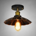 1 Light Dome Semi Flush Light Fixture with Scalloped Edge Industrial Metallic Lighting Fixture in Brass